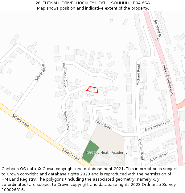 28, TUTNALL DRIVE, HOCKLEY HEATH, SOLIHULL, B94 6SA: Location map and indicative extent of plot