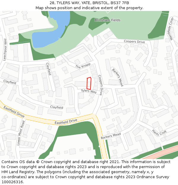 28, TYLERS WAY, YATE, BRISTOL, BS37 7FB: Location map and indicative extent of plot