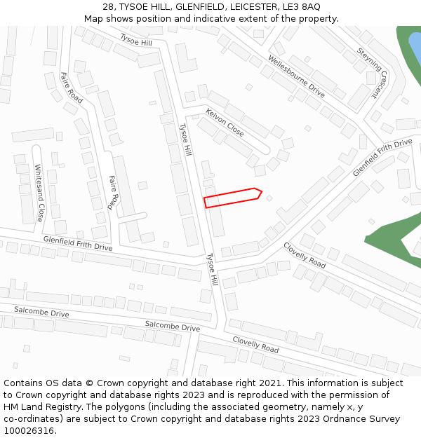 28, TYSOE HILL, GLENFIELD, LEICESTER, LE3 8AQ: Location map and indicative extent of plot