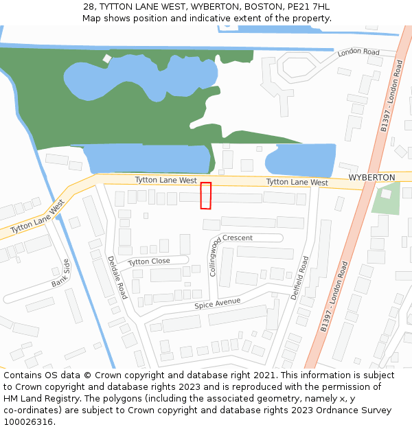 28, TYTTON LANE WEST, WYBERTON, BOSTON, PE21 7HL: Location map and indicative extent of plot