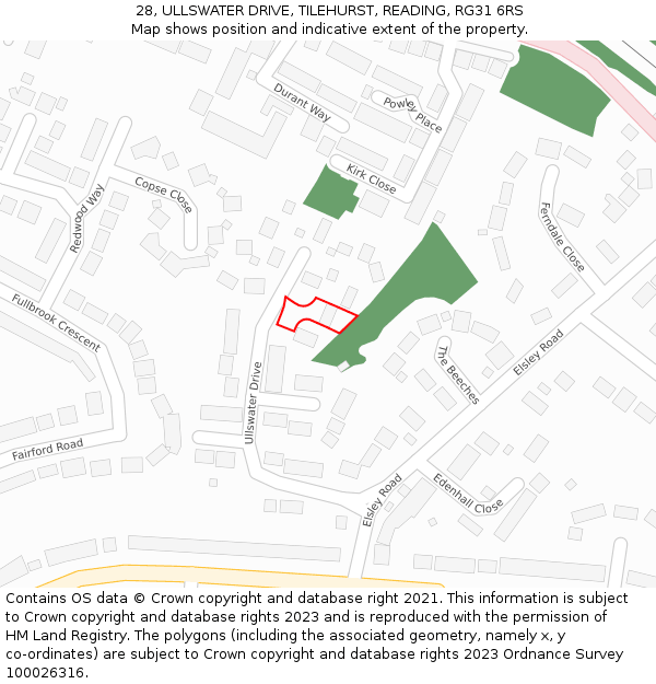 28, ULLSWATER DRIVE, TILEHURST, READING, RG31 6RS: Location map and indicative extent of plot