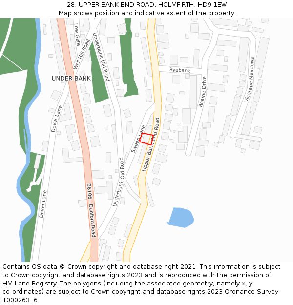 28, UPPER BANK END ROAD, HOLMFIRTH, HD9 1EW: Location map and indicative extent of plot