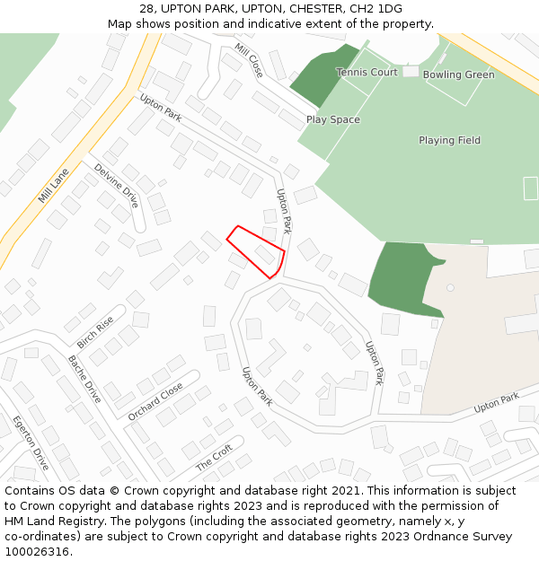 28, UPTON PARK, UPTON, CHESTER, CH2 1DG: Location map and indicative extent of plot