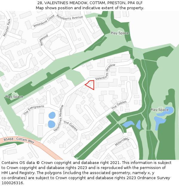 28, VALENTINES MEADOW, COTTAM, PRESTON, PR4 0LF: Location map and indicative extent of plot