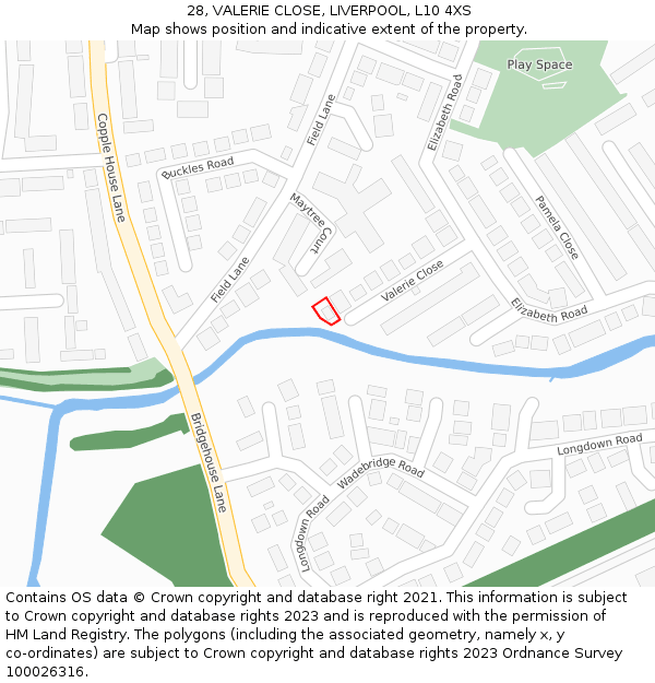 28, VALERIE CLOSE, LIVERPOOL, L10 4XS: Location map and indicative extent of plot