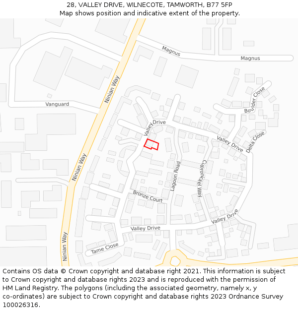 28, VALLEY DRIVE, WILNECOTE, TAMWORTH, B77 5FP: Location map and indicative extent of plot