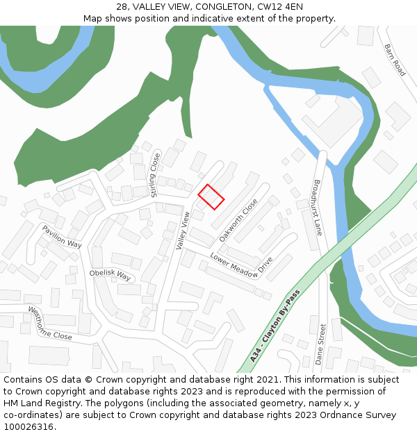 28, VALLEY VIEW, CONGLETON, CW12 4EN: Location map and indicative extent of plot