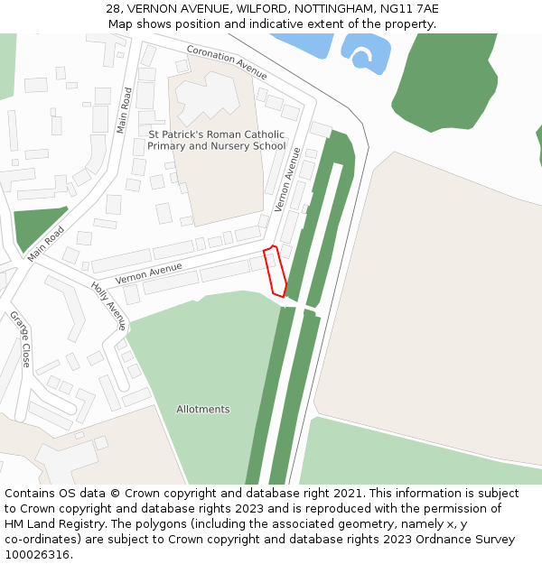 28, VERNON AVENUE, WILFORD, NOTTINGHAM, NG11 7AE: Location map and indicative extent of plot