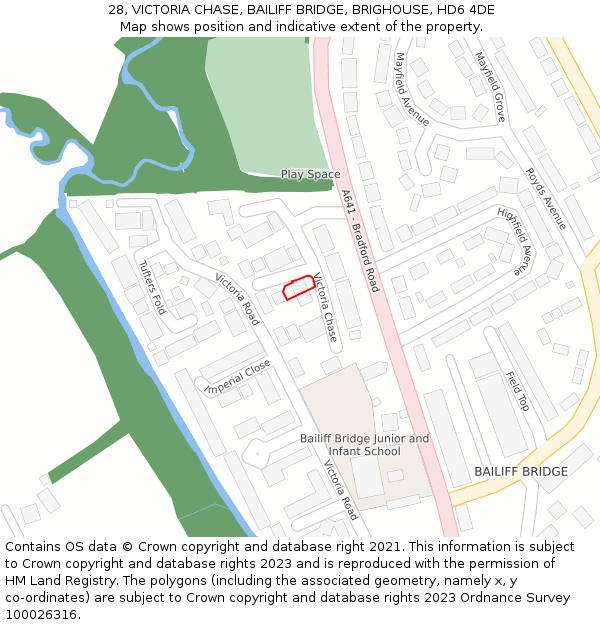 28, VICTORIA CHASE, BAILIFF BRIDGE, BRIGHOUSE, HD6 4DE: Location map and indicative extent of plot