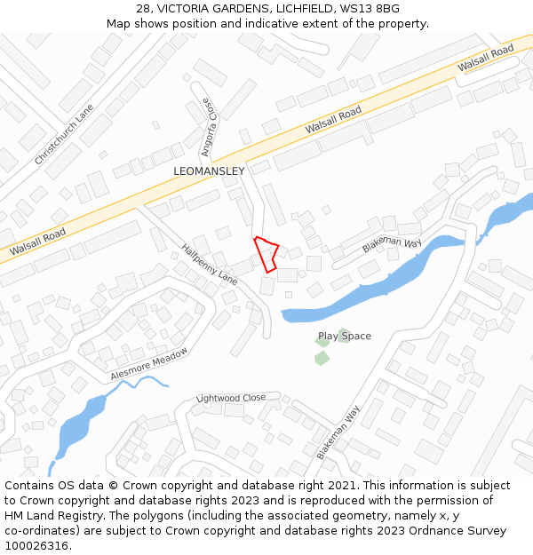 28, VICTORIA GARDENS, LICHFIELD, WS13 8BG: Location map and indicative extent of plot