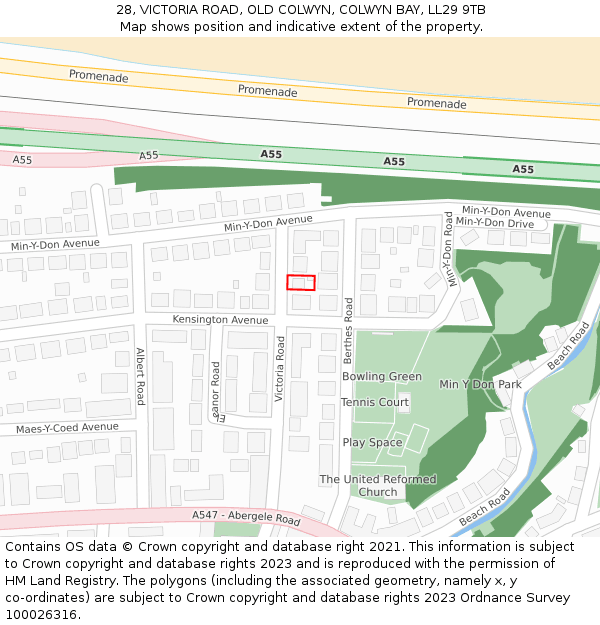 28, VICTORIA ROAD, OLD COLWYN, COLWYN BAY, LL29 9TB: Location map and indicative extent of plot