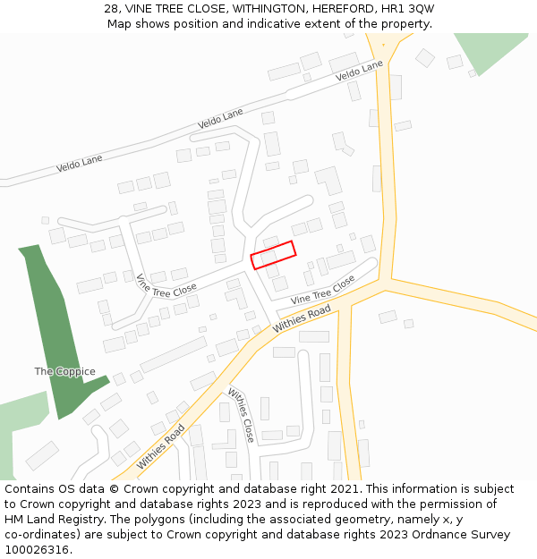 28, VINE TREE CLOSE, WITHINGTON, HEREFORD, HR1 3QW: Location map and indicative extent of plot