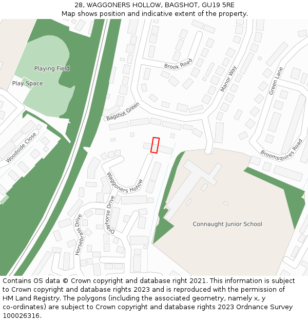 28, WAGGONERS HOLLOW, BAGSHOT, GU19 5RE: Location map and indicative extent of plot