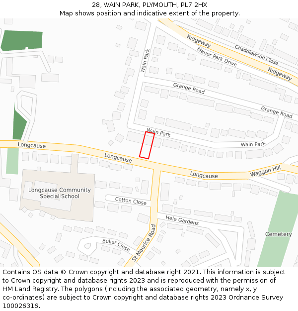 28, WAIN PARK, PLYMOUTH, PL7 2HX: Location map and indicative extent of plot