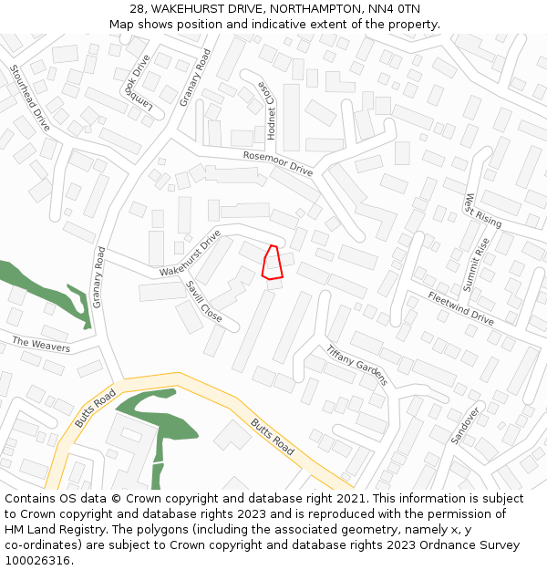 28, WAKEHURST DRIVE, NORTHAMPTON, NN4 0TN: Location map and indicative extent of plot