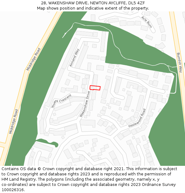 28, WAKENSHAW DRIVE, NEWTON AYCLIFFE, DL5 4ZF: Location map and indicative extent of plot