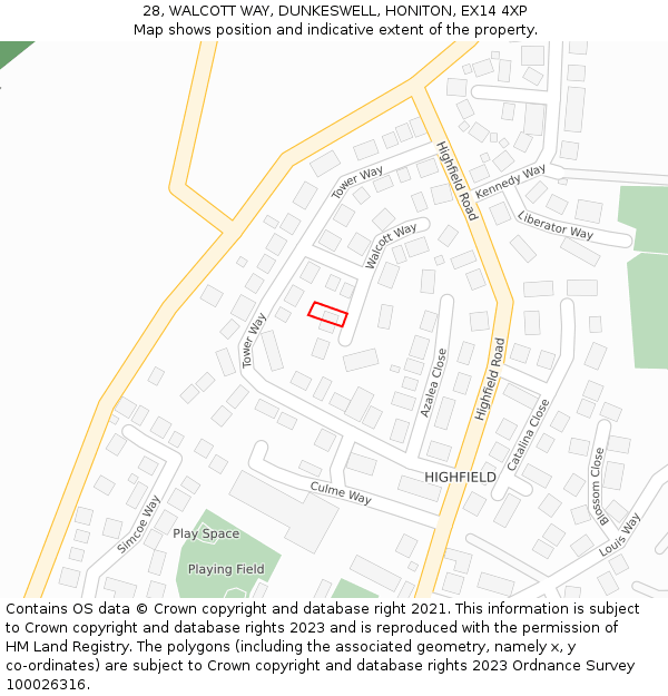 28, WALCOTT WAY, DUNKESWELL, HONITON, EX14 4XP: Location map and indicative extent of plot