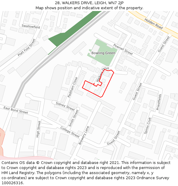 28, WALKERS DRIVE, LEIGH, WN7 2JP: Location map and indicative extent of plot