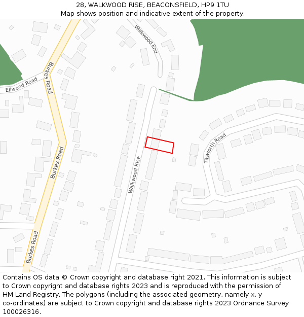 28, WALKWOOD RISE, BEACONSFIELD, HP9 1TU: Location map and indicative extent of plot