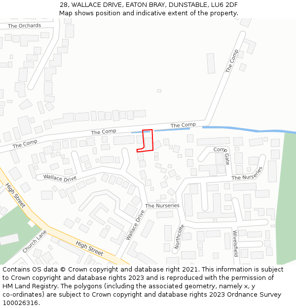 28, WALLACE DRIVE, EATON BRAY, DUNSTABLE, LU6 2DF: Location map and indicative extent of plot
