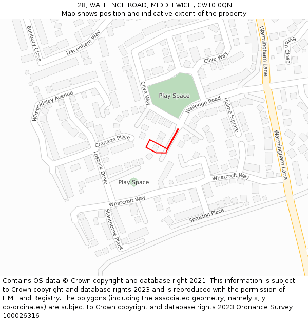 28, WALLENGE ROAD, MIDDLEWICH, CW10 0QN: Location map and indicative extent of plot