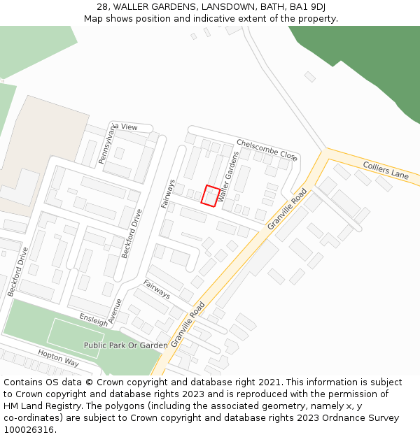 28, WALLER GARDENS, LANSDOWN, BATH, BA1 9DJ: Location map and indicative extent of plot