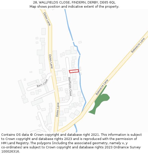 28, WALLFIELDS CLOSE, FINDERN, DERBY, DE65 6QL: Location map and indicative extent of plot