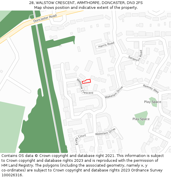 28, WALSTOW CRESCENT, ARMTHORPE, DONCASTER, DN3 2FS: Location map and indicative extent of plot