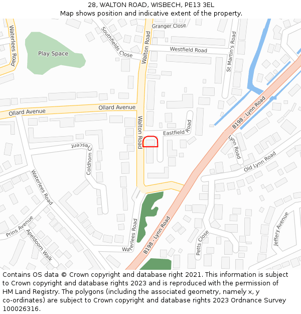 28, WALTON ROAD, WISBECH, PE13 3EL: Location map and indicative extent of plot