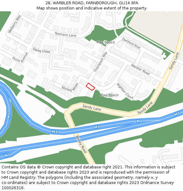 28, WARBLER ROAD, FARNBOROUGH, GU14 9FA: Location map and indicative extent of plot