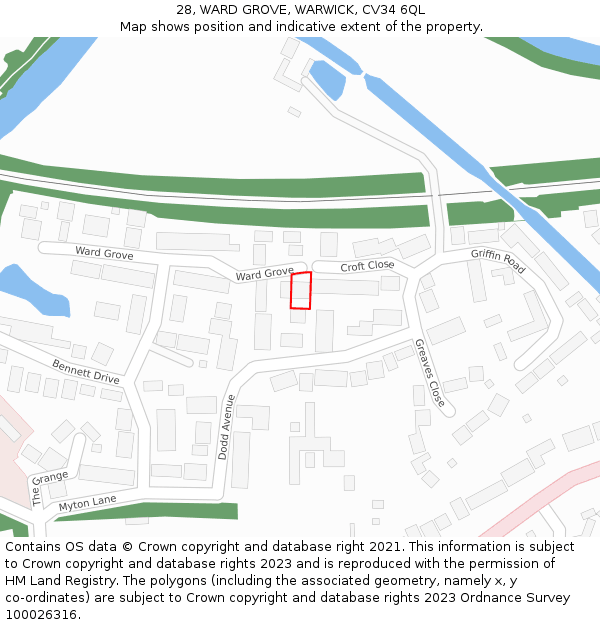 28, WARD GROVE, WARWICK, CV34 6QL: Location map and indicative extent of plot