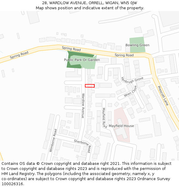 28, WARDLOW AVENUE, ORRELL, WIGAN, WN5 0JW: Location map and indicative extent of plot