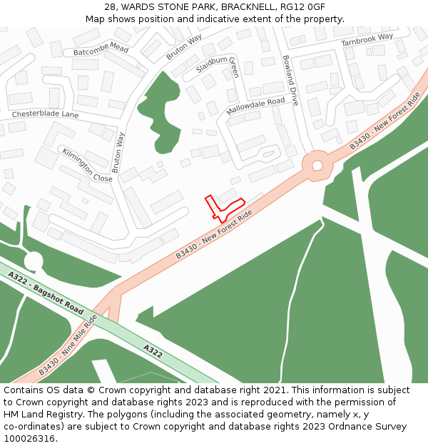 28, WARDS STONE PARK, BRACKNELL, RG12 0GF: Location map and indicative extent of plot