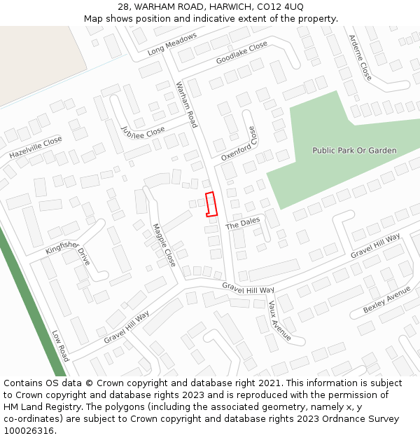 28, WARHAM ROAD, HARWICH, CO12 4UQ: Location map and indicative extent of plot