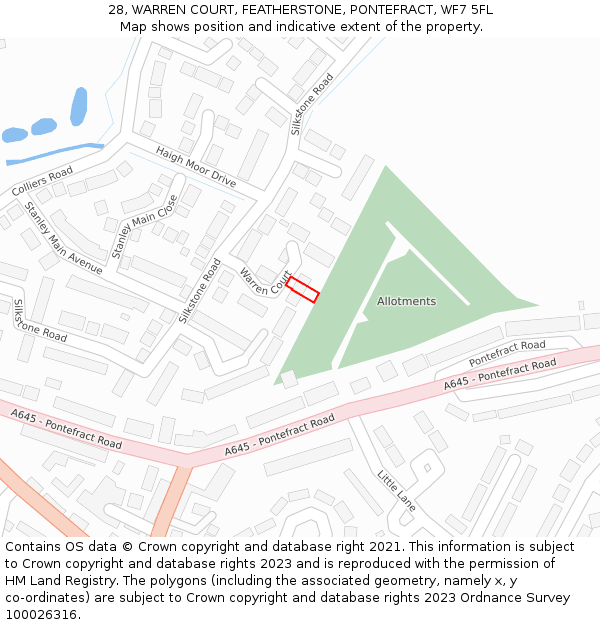 28, WARREN COURT, FEATHERSTONE, PONTEFRACT, WF7 5FL: Location map and indicative extent of plot
