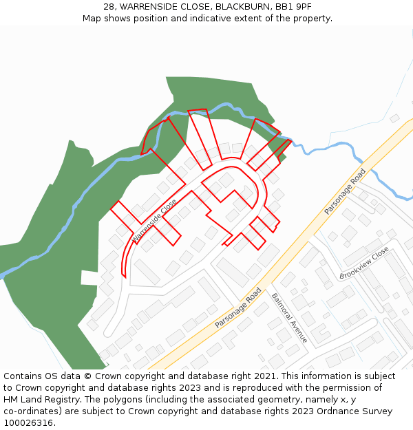 28, WARRENSIDE CLOSE, BLACKBURN, BB1 9PF: Location map and indicative extent of plot