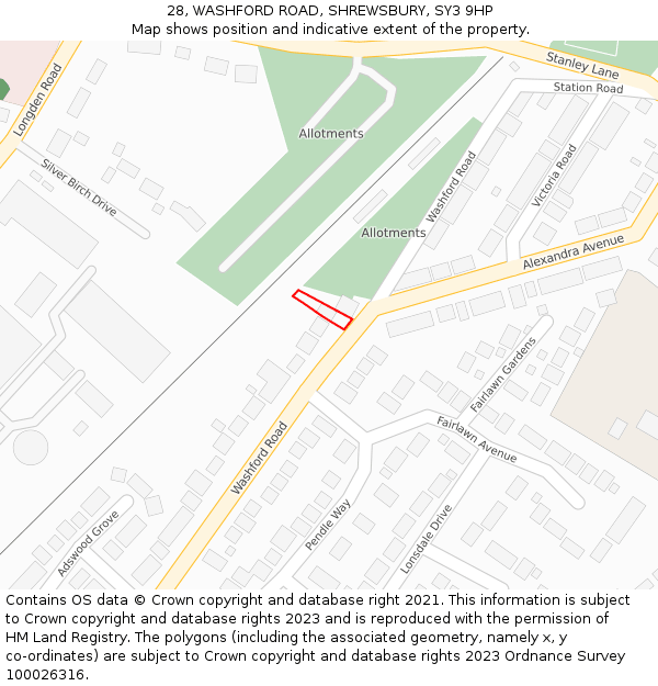 28, WASHFORD ROAD, SHREWSBURY, SY3 9HP: Location map and indicative extent of plot