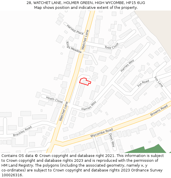 28, WATCHET LANE, HOLMER GREEN, HIGH WYCOMBE, HP15 6UG: Location map and indicative extent of plot