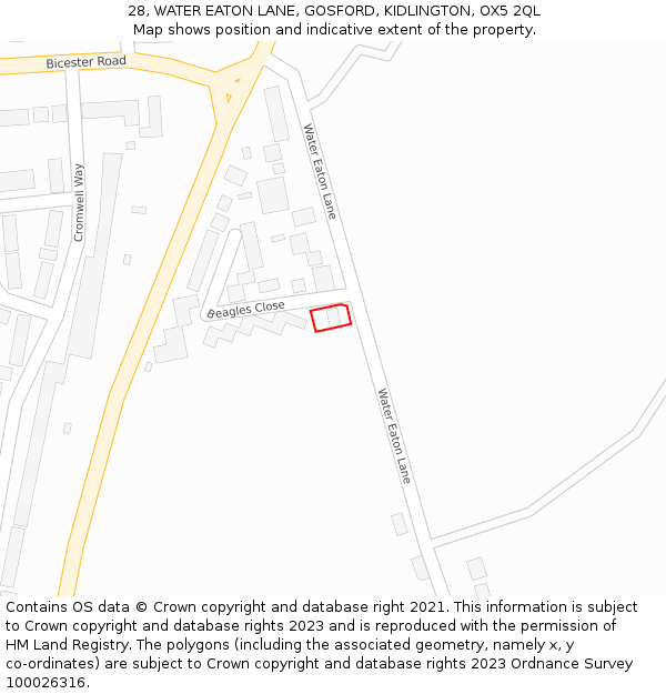 28, WATER EATON LANE, GOSFORD, KIDLINGTON, OX5 2QL: Location map and indicative extent of plot