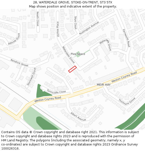 28, WATERDALE GROVE, STOKE-ON-TRENT, ST3 5TX: Location map and indicative extent of plot