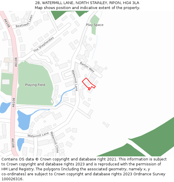 28, WATERMILL LANE, NORTH STAINLEY, RIPON, HG4 3LA: Location map and indicative extent of plot