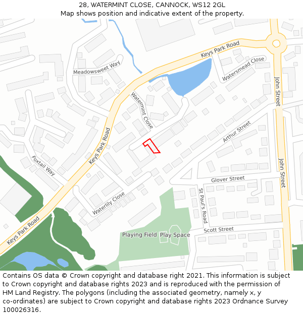 28, WATERMINT CLOSE, CANNOCK, WS12 2GL: Location map and indicative extent of plot