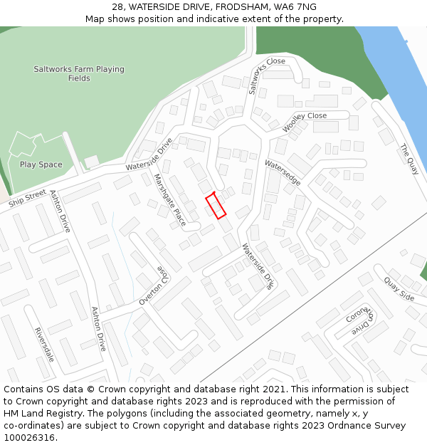 28, WATERSIDE DRIVE, FRODSHAM, WA6 7NG: Location map and indicative extent of plot