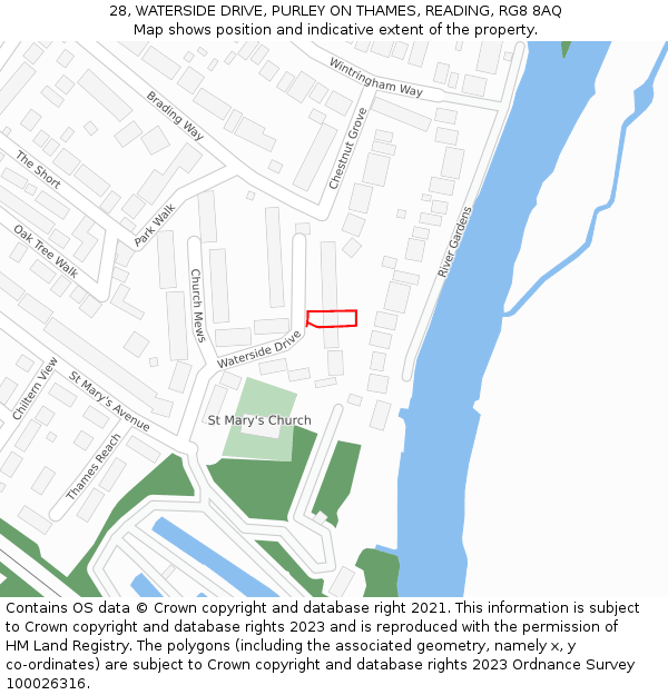 28, WATERSIDE DRIVE, PURLEY ON THAMES, READING, RG8 8AQ: Location map and indicative extent of plot