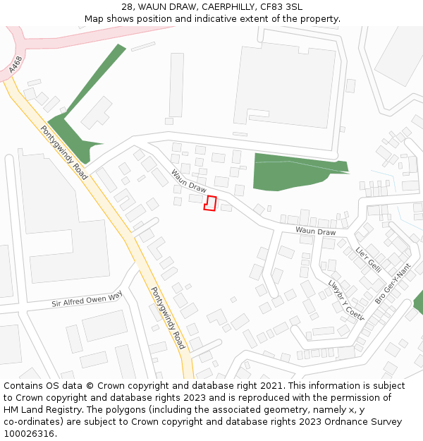 28, WAUN DRAW, CAERPHILLY, CF83 3SL: Location map and indicative extent of plot