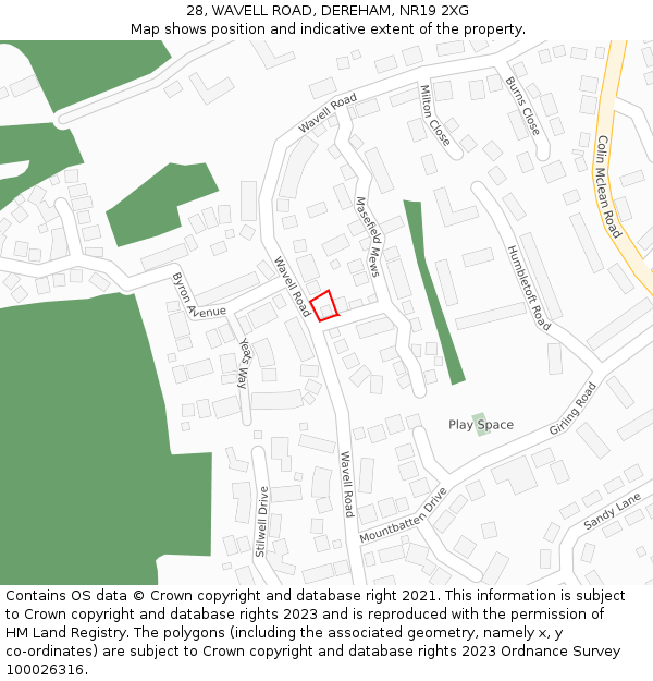 28, WAVELL ROAD, DEREHAM, NR19 2XG: Location map and indicative extent of plot