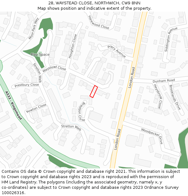 28, WAYSTEAD CLOSE, NORTHWICH, CW9 8NN: Location map and indicative extent of plot