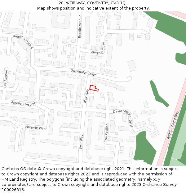 28, WEIR WAY, COVENTRY, CV3 1QL: Location map and indicative extent of plot