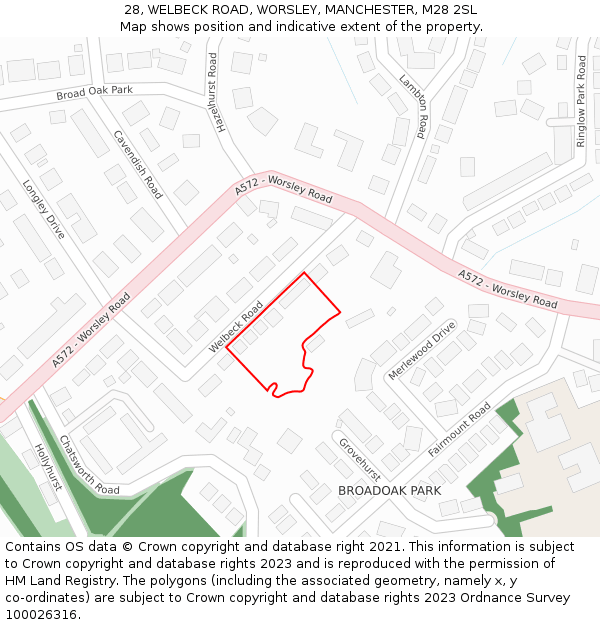 28, WELBECK ROAD, WORSLEY, MANCHESTER, M28 2SL: Location map and indicative extent of plot