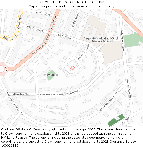28, WELLFIELD SQUARE, NEATH, SA11 1YY: Location map and indicative extent of plot